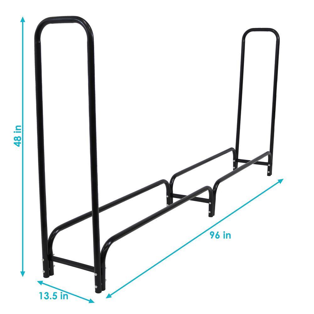 8-Foot Black Powder-Coated Steel Firewood Log Rack