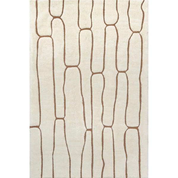 Nazco Abstract New Zealand Wool Cream 10 ft. x 14 ft. Indoor/Outdoor Patio Rug