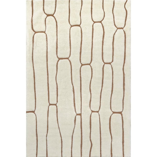 RUGS USA Arvin Olano Nazco Abstract New Zealand Wool Cream 4 ft. x 6 ft. Area Rug