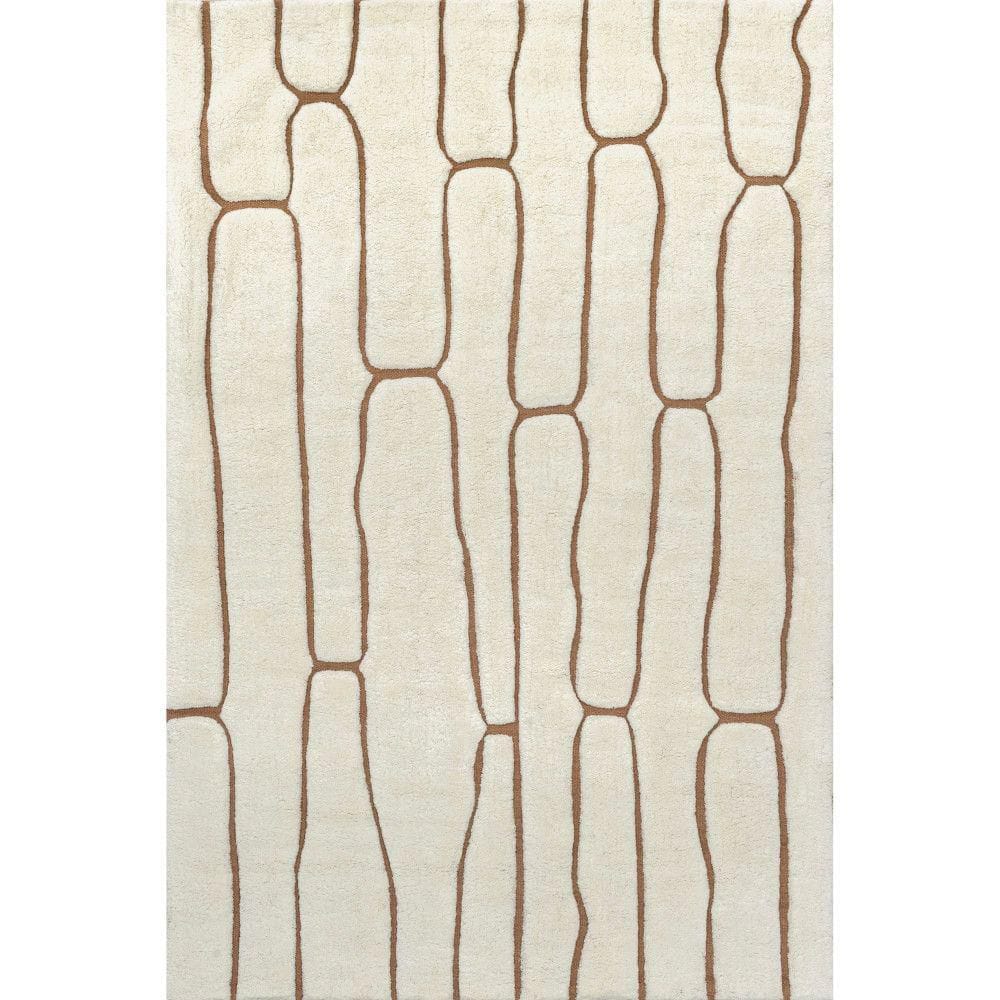 Cream Abstract Handmade Wool 4' x 6' Area Rug