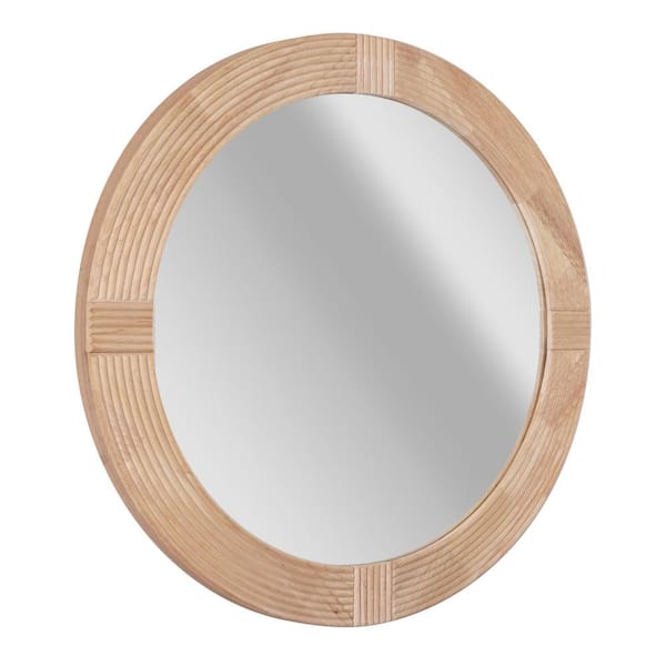 Deco Mirror 31.5 in. x 31.5 in. Natural Beige Farmhouse Round Wood Framed Wall Mirror