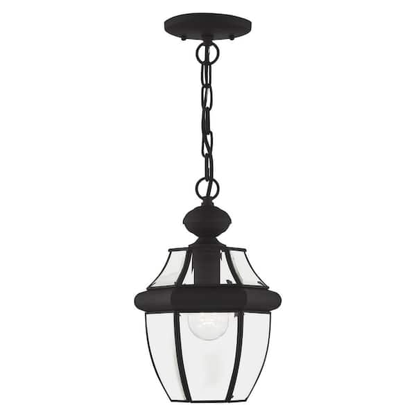 AVIANCE LIGHTING Aston 12.75 in. 1-Light Black Dimmable Outdoor Pendant Light with Clear Beveled Glass and No Bulbs Included