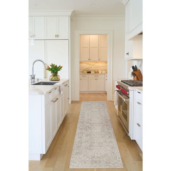 Outlines Ivory Grey 2 ft. x 10 ft. All-over design Traditional Runner Area Rug