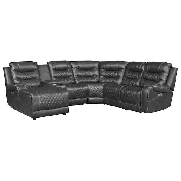 EVERGLADE HOME Bergen 101 in. W Pillow Top Arm Microfiber 6-Piece U-Shaped Modular Power Reclining Sectional with Left Chaise in Gray