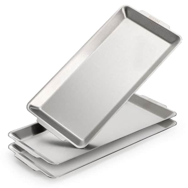 12.6 in. Silver Stainless Steel Rectangle Annual Serving Platters with Handles Modern Metal Dinner Plates Set of 3