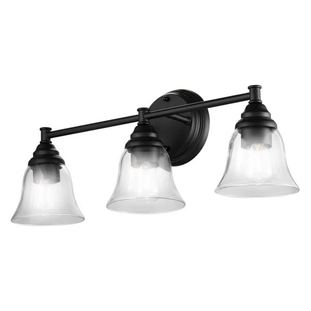 24 in. 3 Light Matte Black Vanity Light with Flower Shaped Clear Glass Shade price history on PriceWatchPro