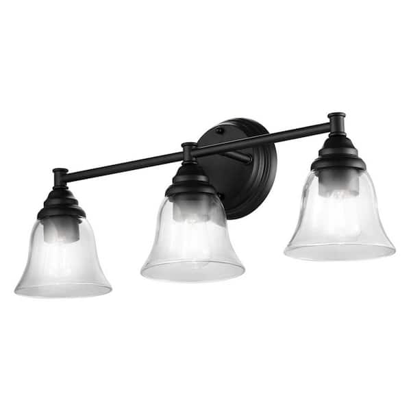Lightania 24 in. 3 Light Matte Black Vanity Light with Flower Shaped Clear Glass Shade