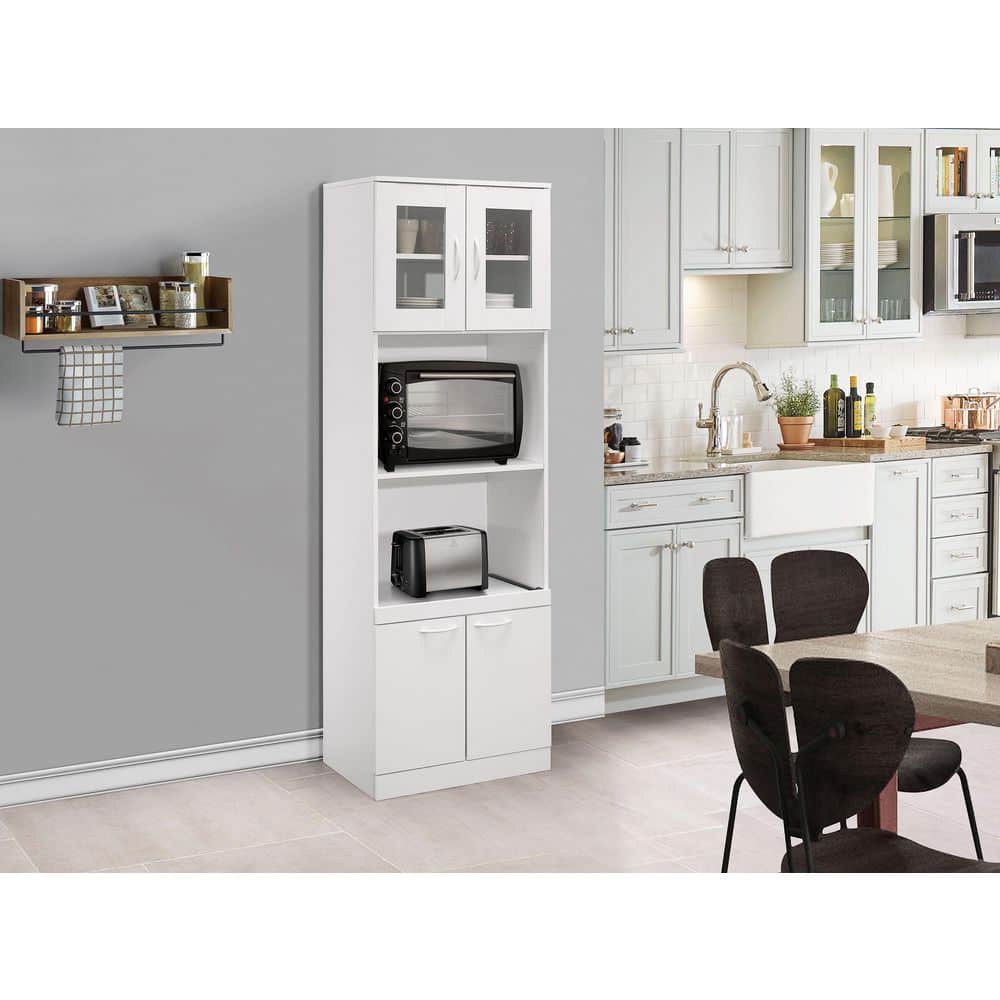 Danbury Tall White Laminate Kitchen Storage Cabinet with Glass Doors