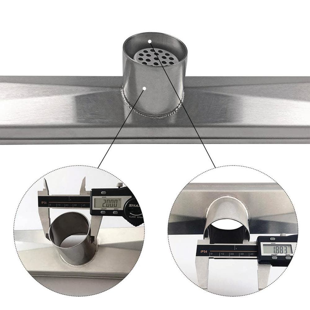 36-Inch Brushed Stainless Steel Linear Shower Drain with Stripe Pattern