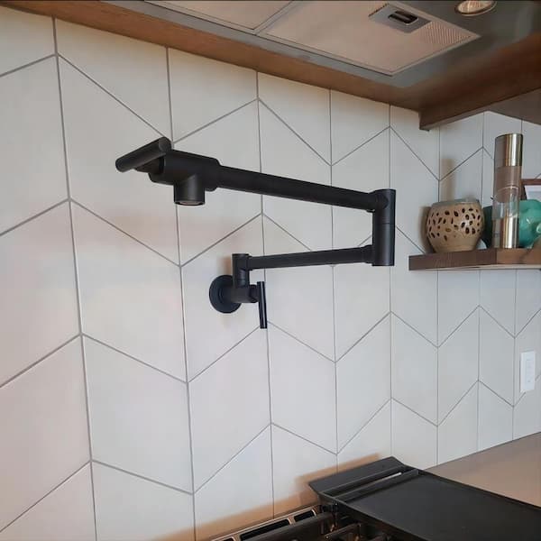 Staykiwi Wall Mounted Pot Filler with Cross Handle in Matte Black