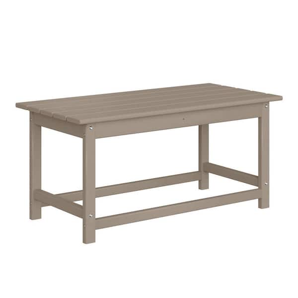 Mason Weathered Wood Poly Plastic Fade Resistant Outdoor Patio Rectangle Adirondack Coffee Table