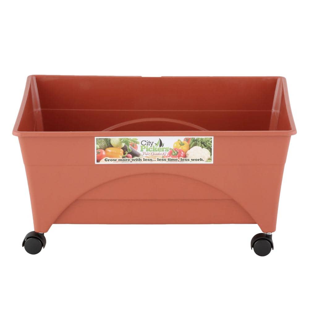 Terracotta Resin Elevated Garden Box with Casters
