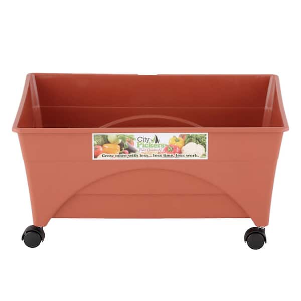 CITY PICKERS - 24.5 in. x 20.5 in. Patio Raised Garden Bed Grow Box Kit with Watering System and Casters in Terra Cotta