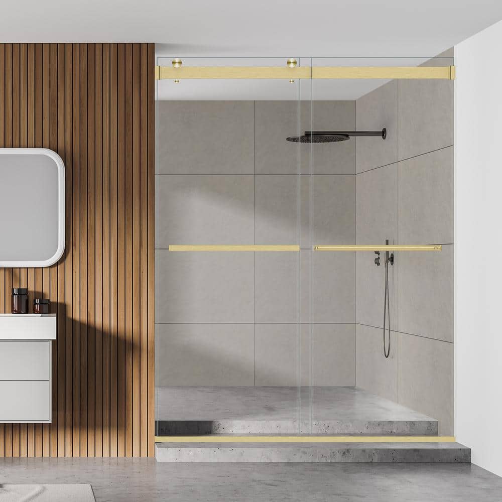 60" Gold Frameless Bypass Shower Door with Clear Glass
