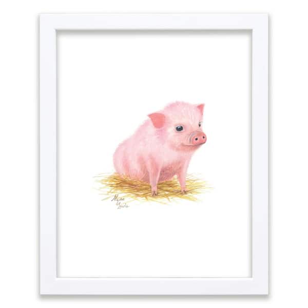 Unbranded Barnyard Littles "Piglet" by Alyssa Lewis Individual White Framed Animal Art Print 24 in. x 18 in.