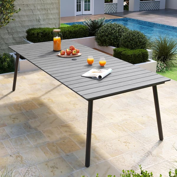 Pellebant 94.5 in. Rectangular Aluminum Outdoor Patio Dining Table with Wood-Like Tabletop in Gray