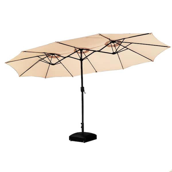 15 ft. Market Patio Umbrella 2-Side in Beige with Mobile Base