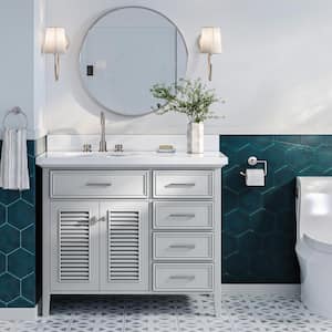 Kensington 43 in. W x 22 in. D x 36 in. H Freestanding Bath Vanity in Grey with Pure White Quartz Top