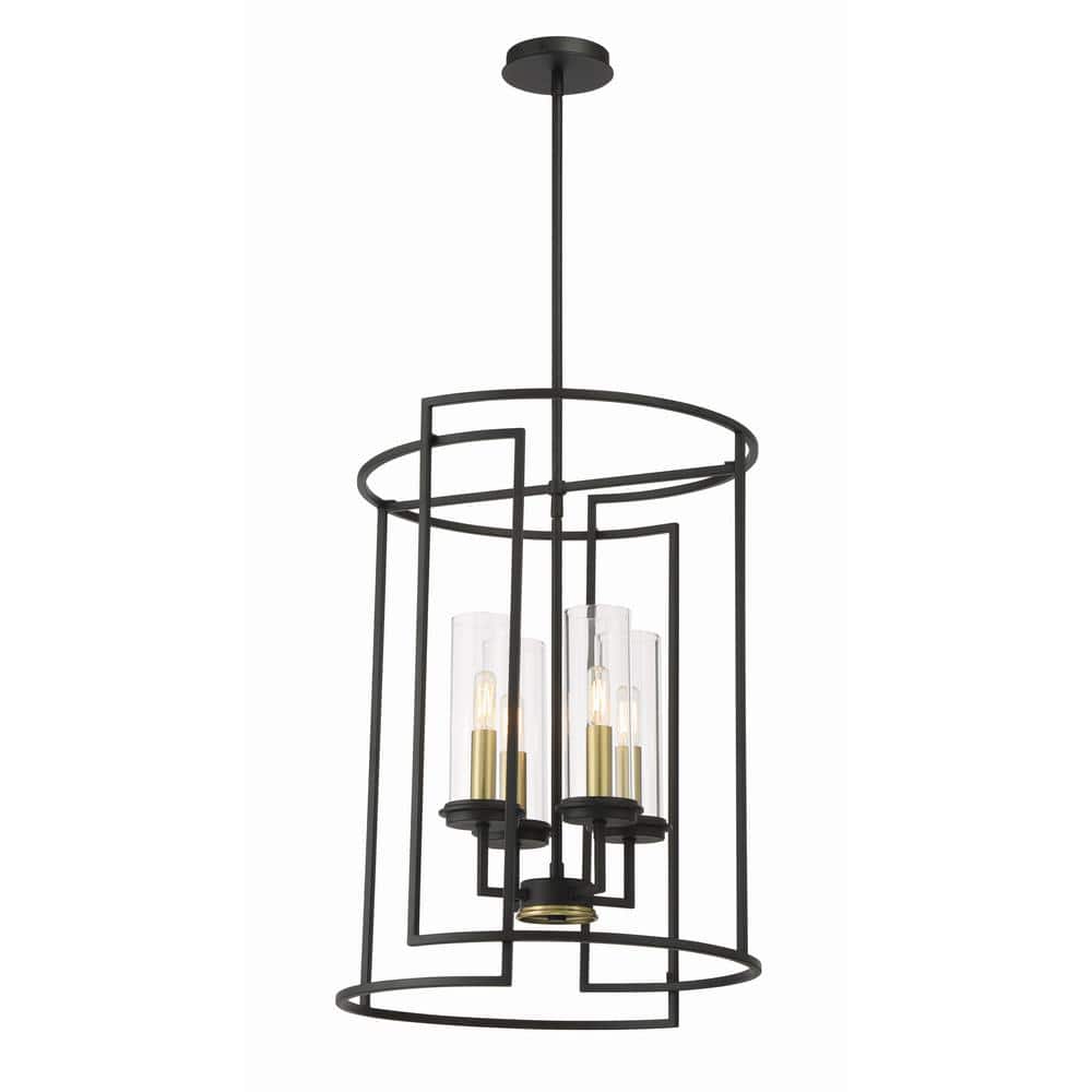 Hillstone 60-Watt 4-Light Sand Black and Soft Brass Shaded Pendant Light with Clear Glass Shades and No Bulbs Included price history on PriceWatchPro