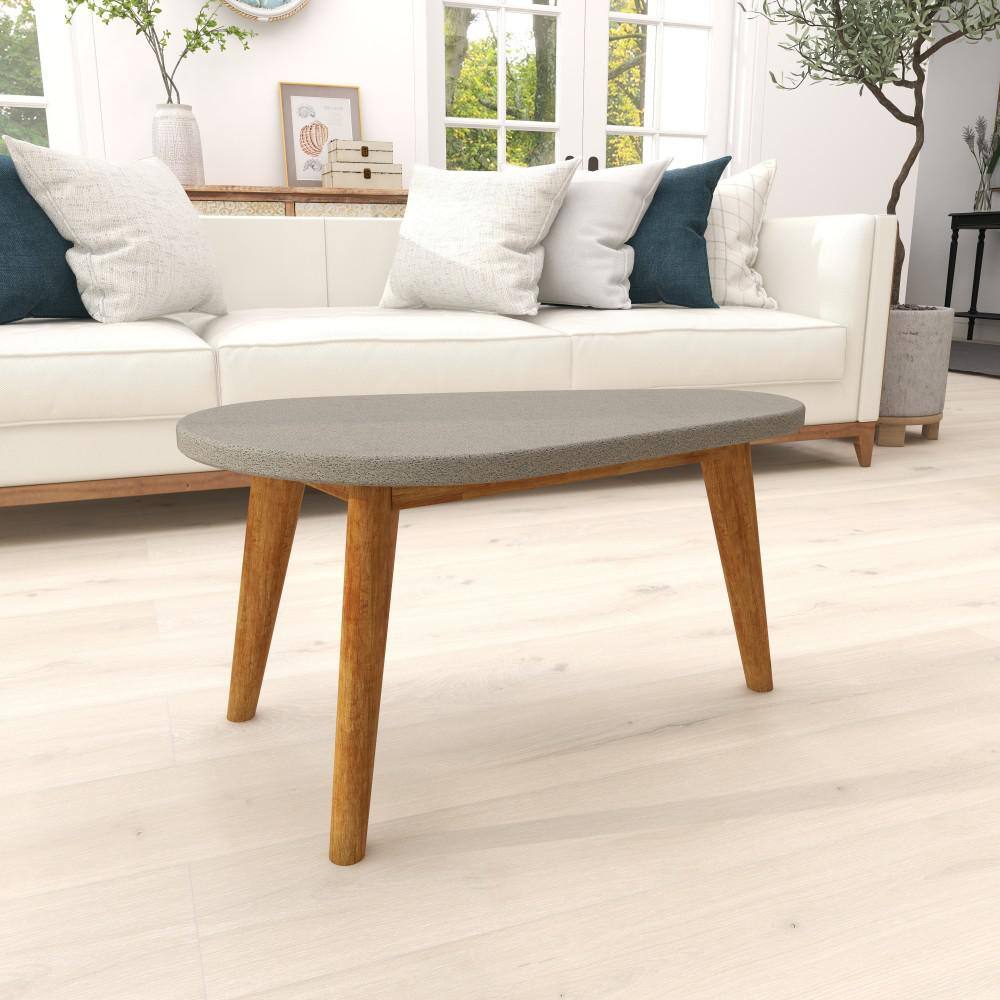 Modern Acacia Wood & Polycement Outdoor Accent Table in Gray