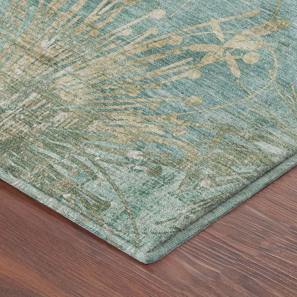 Mayfield Premium Machine Washable Abstract AMF2225 Teal 3 ft. x 5 ft. Area Rug