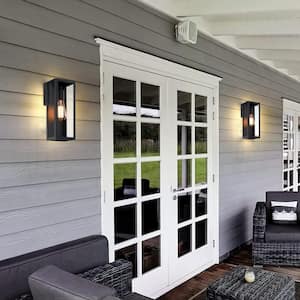 Cali 1-Light 13 in.Outdoor Wall Lantern with Matte Black Finish and Clear glass shade (2-pack)