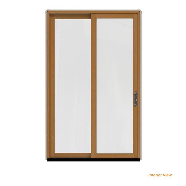 JELD-WEN 60 in. x 96 in. W-2500 Contemporary Desert Sand Clad Wood Left-Hand Full Lite Sliding Patio Door w/Stained Interior