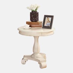 26 in. White Round Wood Pedestal End Table