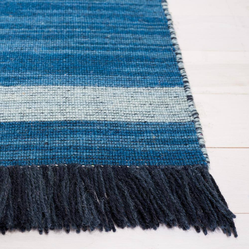 Blue and Orange Striped Wool Kilim Area Rug
