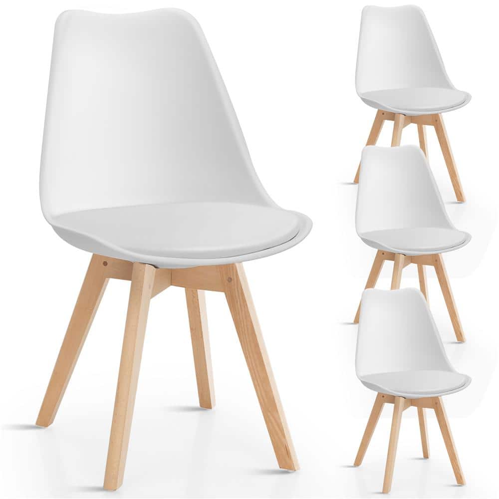 White High Back Upholstered Leather Side Chair Set with Wood Legs