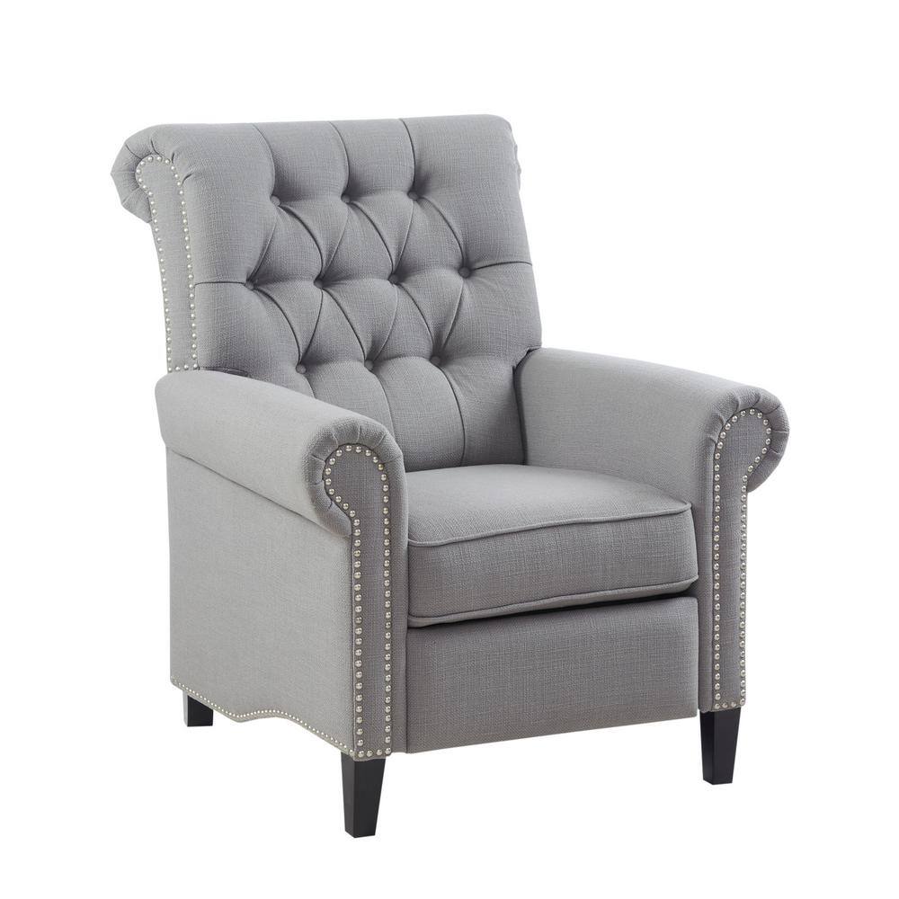 Elegant Gray Microfiber Recliner with Tufted Back and Bronze Nailhead Trim