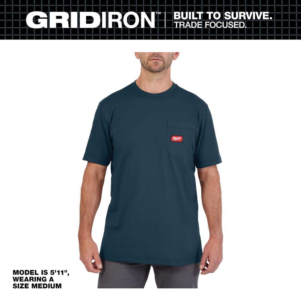 Men's Small Blue GRIDIRON Cotton/Polyester Short-Sleeve Pocket T-Shirt price history on PriceWatchPro