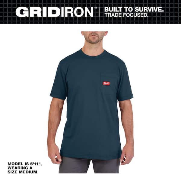 Men's 3X-Large Blue GRIDIRON Cotton/Polyester Short-Sleeve Pocket T-Shirt