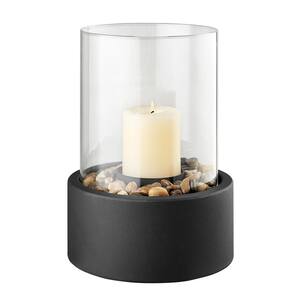 Black Glass Metal Hurricane Tabletop Pillar Hurricane Candleholder with Decorative Pebble Base-Small