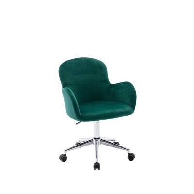 Green Velvet & Silver Base Swivel Shell Chair With Non-adjustable Arms