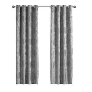 Loraine Grey Damask Knitted Jacquard Paisley 50 in. W x 84 in. L Blackout Grommet Top Curtain