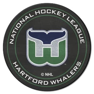 NHL Retro Hartford Whalers Black 2 ft. Round Hockey Puck Area Rug