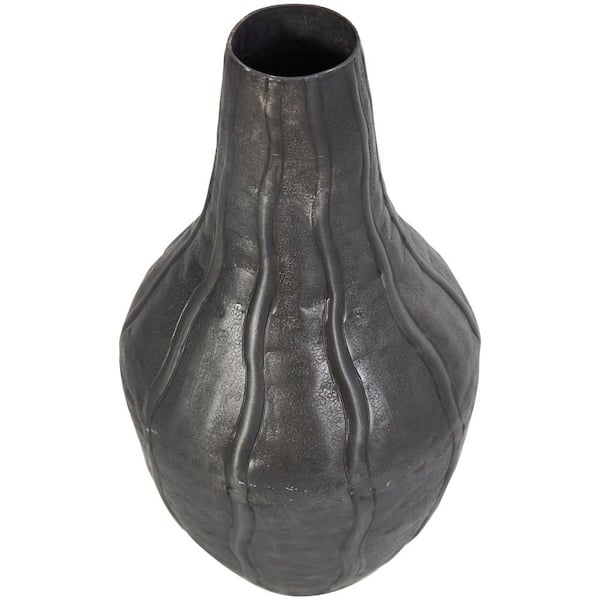 Litton Lane 13 in. Black Snakeskin Inspired Metal Decorative Vase with Dimensional Wavy Accents
