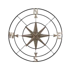 32 in. x  32 in. Metal Gray Indoor Outdoor Compass Wall Decor with Distressed Copper Like Finish