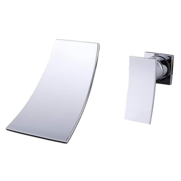 Contemporary Single Handle Wall Mounted Roman Tub Faucet with Waterfall Spout in Chrome