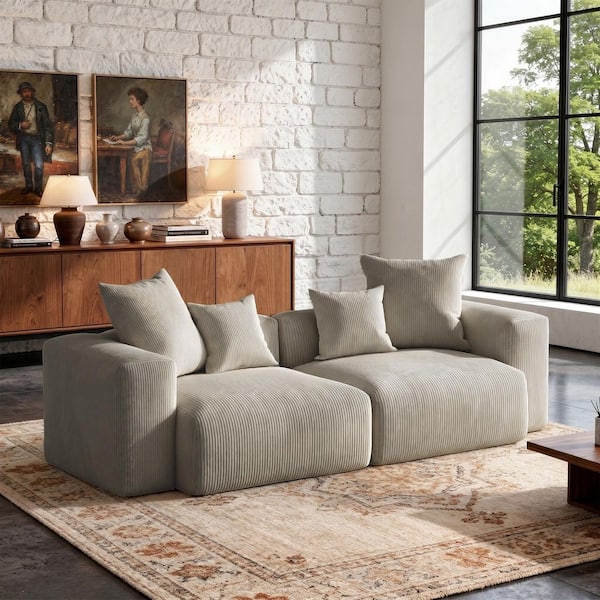 103.87 in. Square Arm 2-piece Corduroy Rectangle Modular Sectional Sofa in Brown