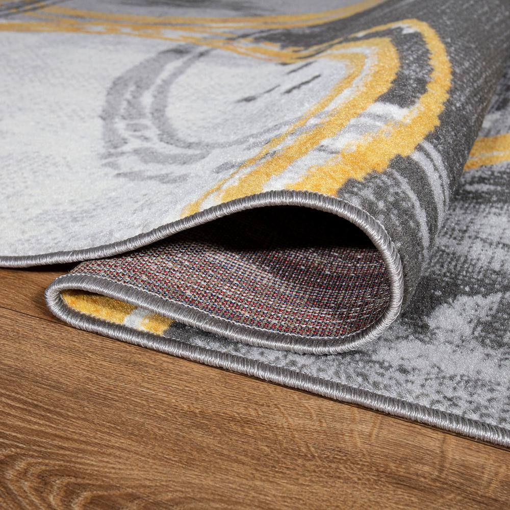 Yellow and Gray Geometric Circles 5' x 7' Synthetic Area Rug