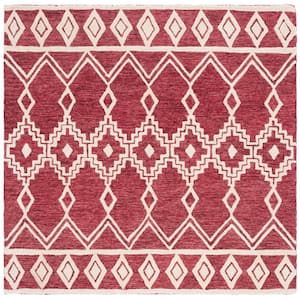 Abstract Red/Ivory 6 ft. x 6 ft. Chevron Tribal Square Area Rug