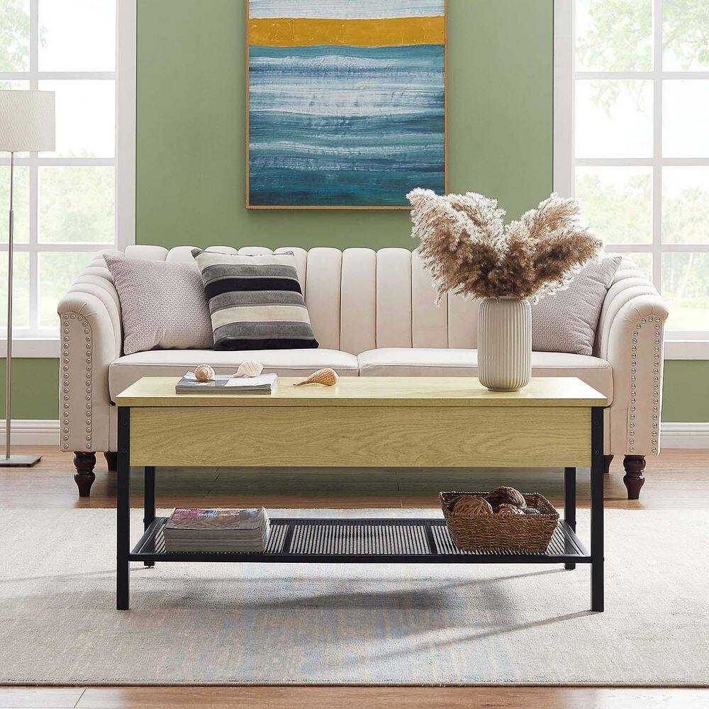 Brown Wood Lift-Top Storage Coffee Table with Hidden Storage Compartment