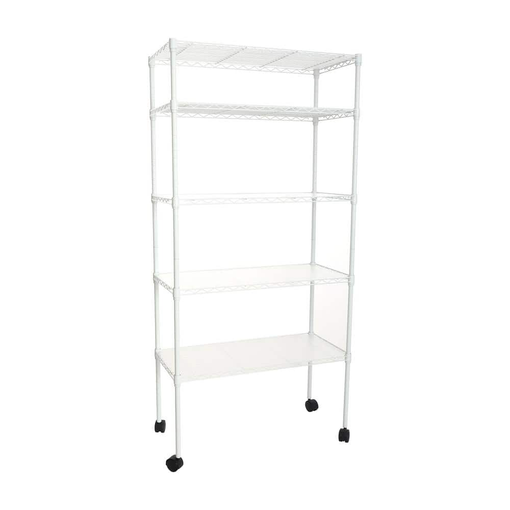 Tileon V2 5-tier Steel Wire Shelving Unit With Wheels In White 