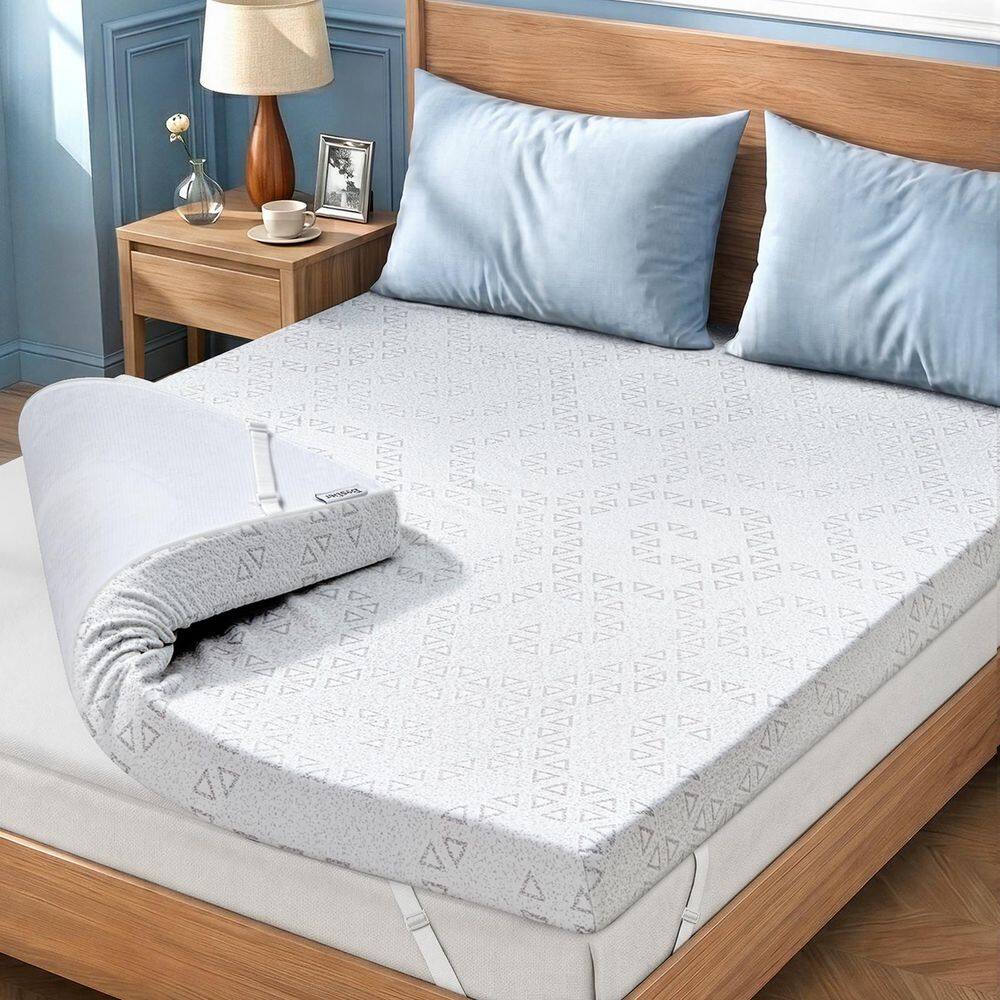 Bestier 3 in. Queen Firm Cooling Memory Foam Mattress Topper with Removable Cover and Adjustable Straps, for Back Pain Re USTHDCZUS-F50113Q-WHITEBT-M