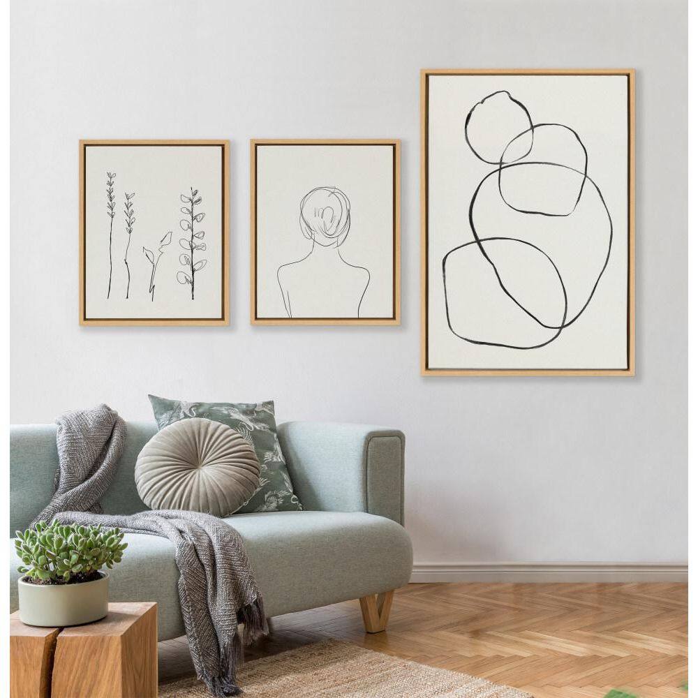 Sylvie Natural Framed Abstract Canvas Art Set, 3-Piece