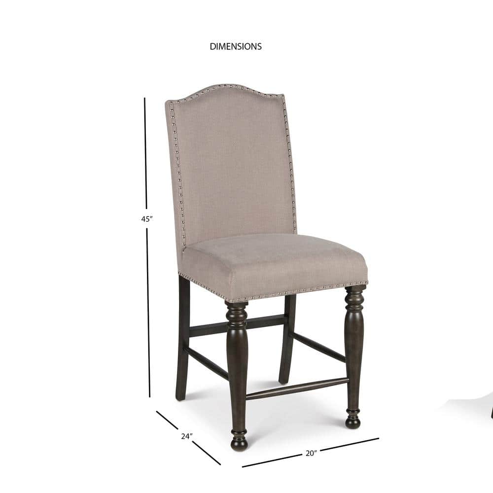 Harbor Gray Transitional Counter Stool with Nailhead Trim and Light Stone Fabric