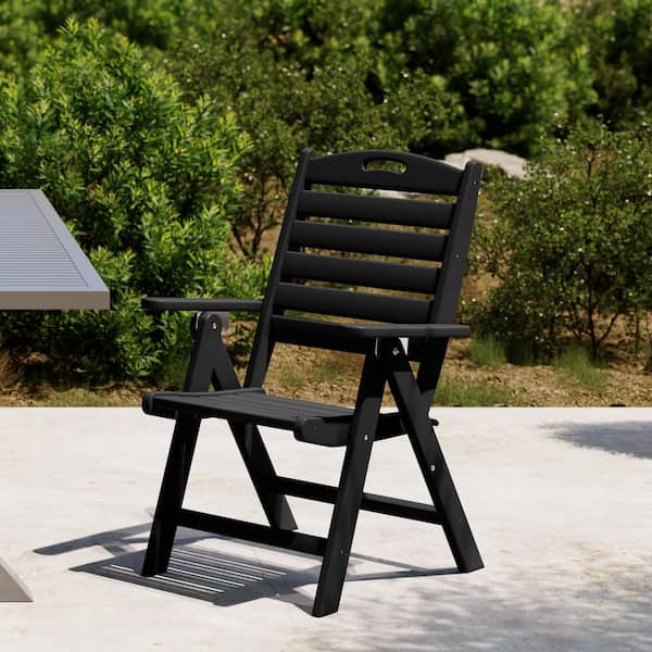 Laguna Outdoor Patio Folding Highback Dining Chair w/ Adjustable Recline in Black