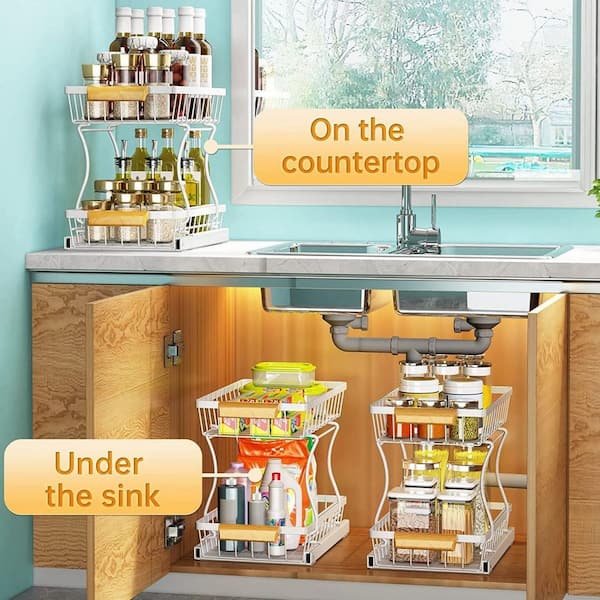 HOUSEHOLD ESSENTIALS 15 in. 2-Shelf Nickel Pantry Organizer with Slide-Out  Drawers 25314-1 - The Home Depot